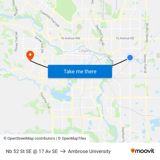 Nb 52 St SE @ 17 Av SE to Ambrose University map