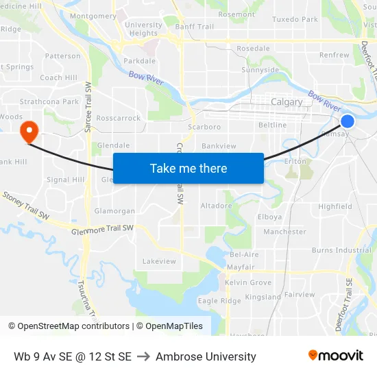 Wb 9 Av SE @ 12 St SE to Ambrose University map