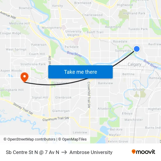 Sb Centre St N @ 7 Av N to Ambrose University map