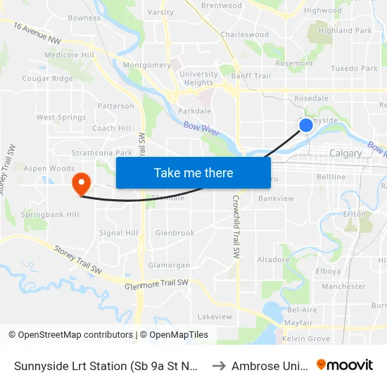 Sunnyside Lrt Station (Sb 9a St NW @ 4 Av Nw) to Ambrose University map