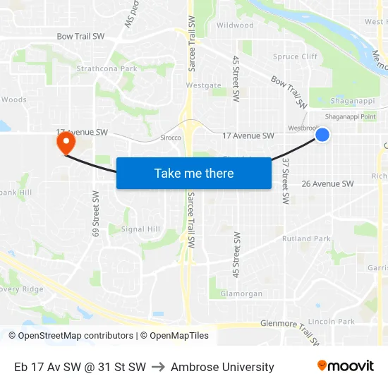 Eb 17 Av SW @ 31 St SW to Ambrose University map