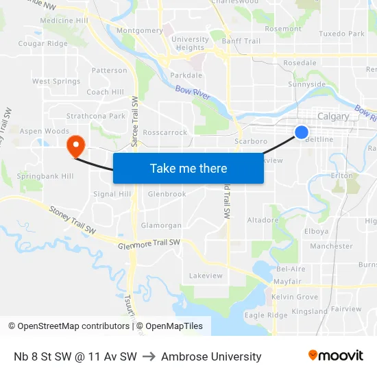 Nb 8 St SW @ 11 Av SW to Ambrose University map