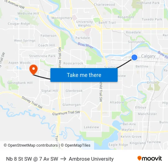 Nb 8 St SW @ 7 Av SW to Ambrose University map