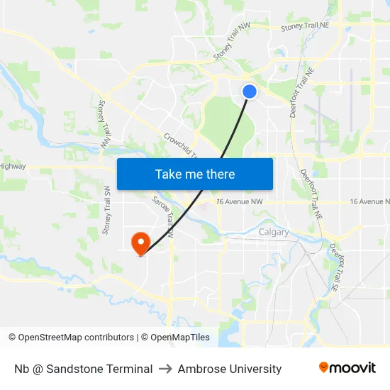 Nb @ Sandstone Terminal to Ambrose University map