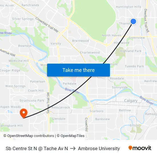 Sb Centre St N @ Tache Av N to Ambrose University map
