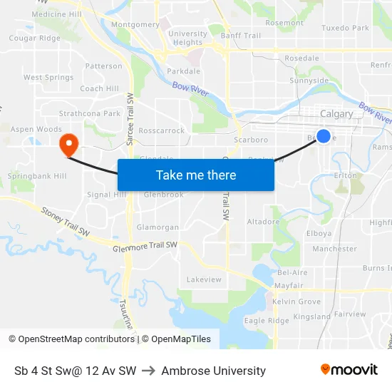 Sb 4 St Sw@ 12 Av SW to Ambrose University map