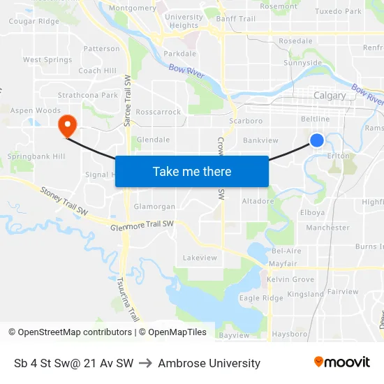 Sb 4 St Sw@ 21 Av SW to Ambrose University map