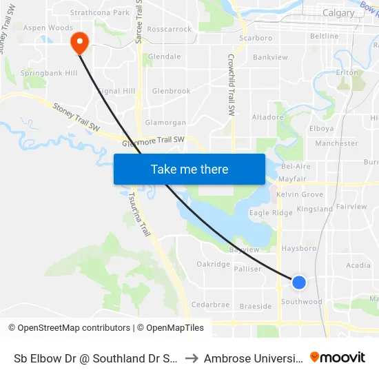 Sb Elbow Dr @ Southland Dr SW to Ambrose University map