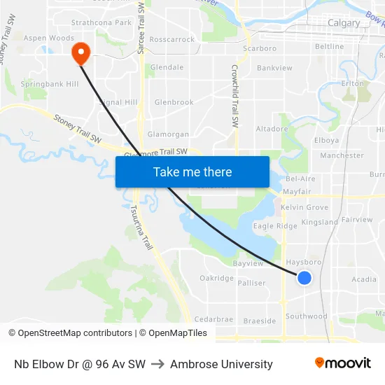 Nb Elbow Dr @ 96 Av SW to Ambrose University map