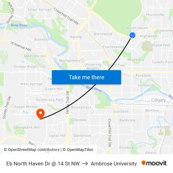 Eb North Haven Dr @ 14 St NW to Ambrose University map