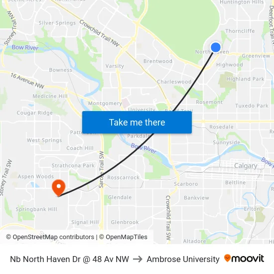 Nb North Haven Dr @ 48 Av NW to Ambrose University map