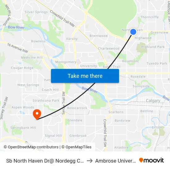 Sb North Haven Dr@ Nordegg Cr NW to Ambrose University map