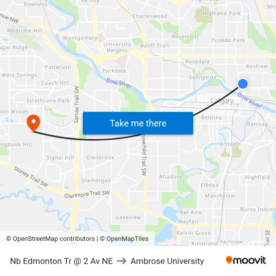 Nb Edmonton Tr @ 2 Av NE to Ambrose University map