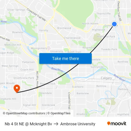 Nb 4 St NE @ Mcknight Bv to Ambrose University map