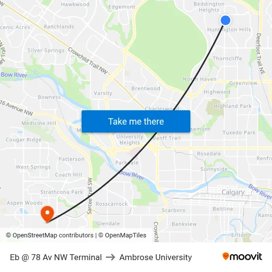 Eb @ 78 Av NW Terminal to Ambrose University map