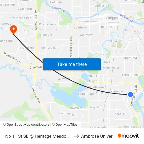Nb 11 St SE @ Heritage Meadows Wy to Ambrose University map