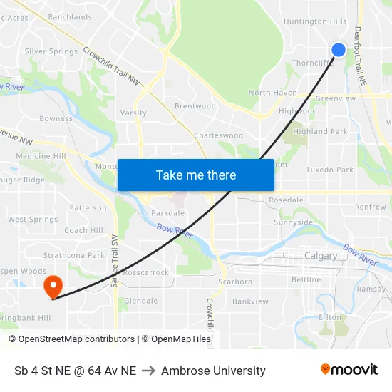 Sb 4 St NE @ 64 Av NE to Ambrose University map