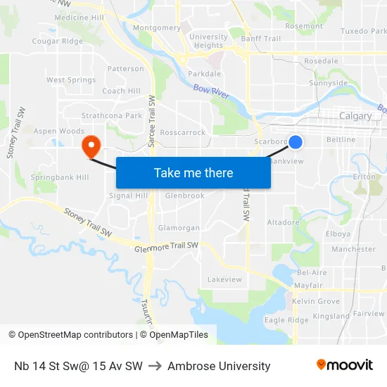 Nb 14 St Sw@ 15 Av SW to Ambrose University map