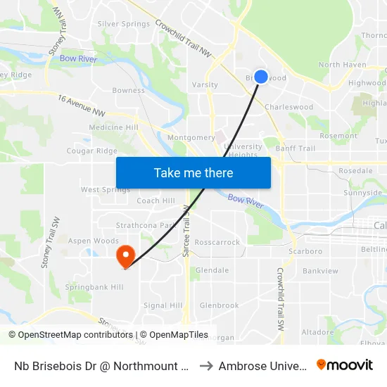 Nb Brisebois Dr @ Northmount Dr NW to Ambrose University map