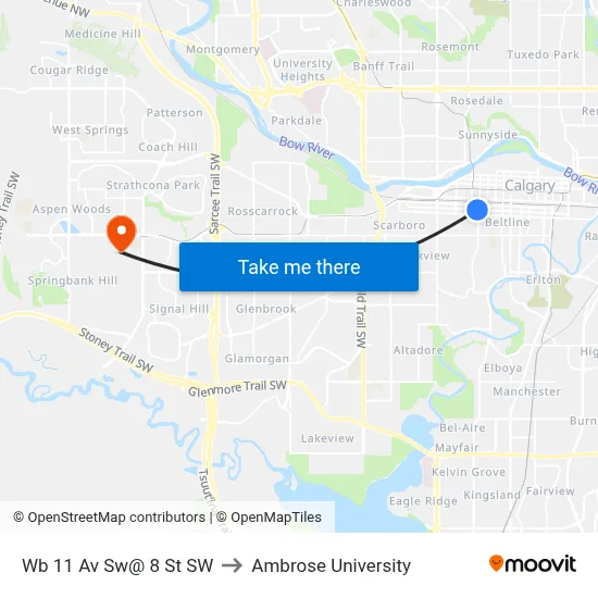 Wb 11 Av Sw@ 8 St SW to Ambrose University map