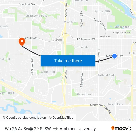 Wb 26 Av Sw@ 29 St SW to Ambrose University map