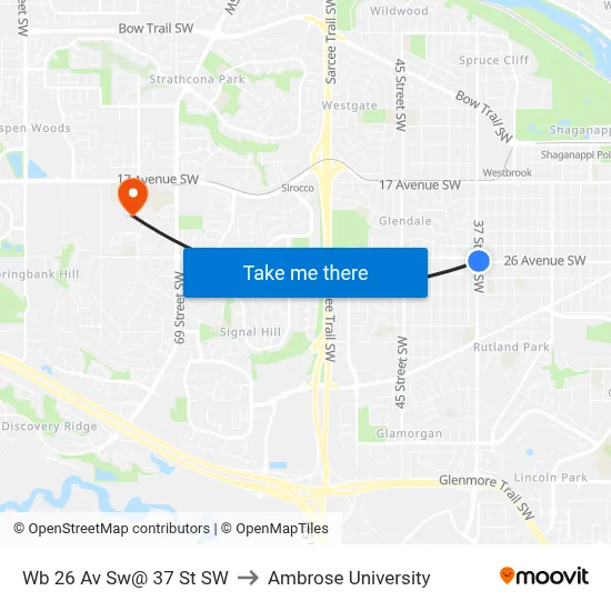 Wb 26 Av Sw@ 37 St SW to Ambrose University map