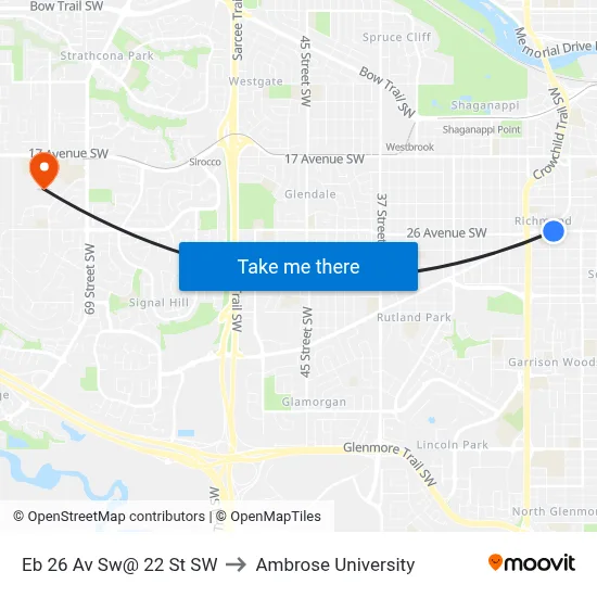 Eb 26 Av Sw@ 22 St SW to Ambrose University map