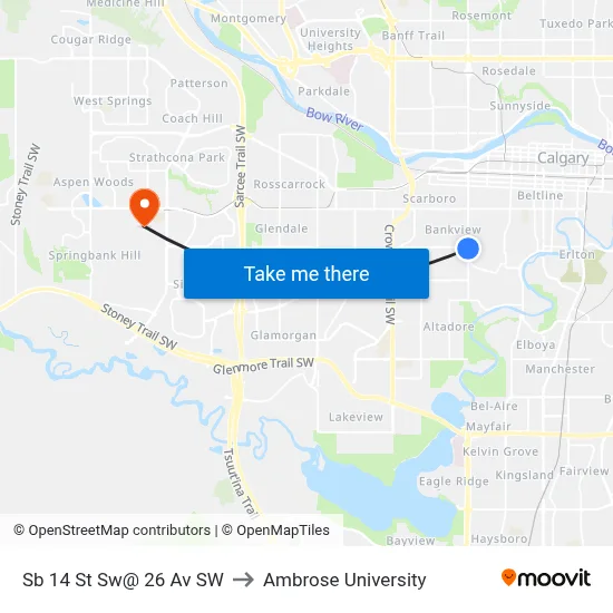 Sb 14 St Sw@ 26 Av SW to Ambrose University map