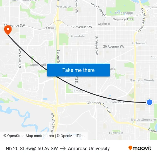 Nb 20 St Sw@ 50 Av SW to Ambrose University map