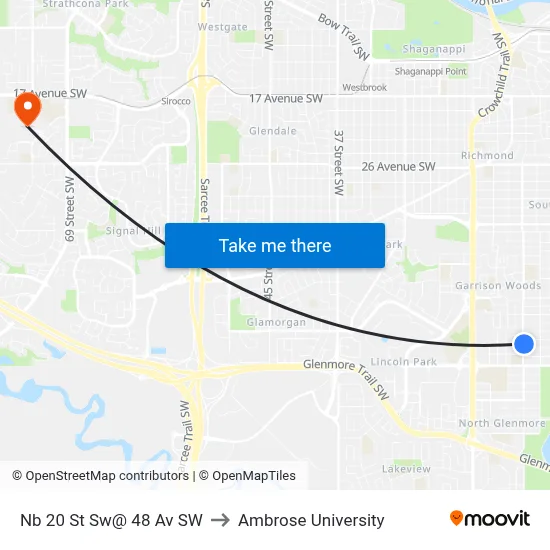 Nb 20 St Sw@ 48 Av SW to Ambrose University map