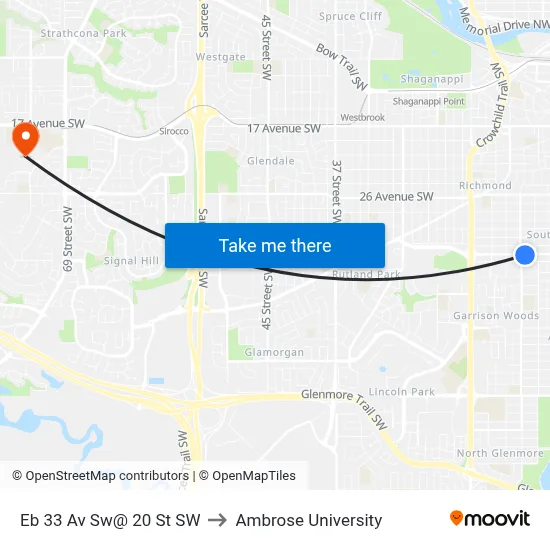 Eb 33 Av Sw@ 20 St SW to Ambrose University map