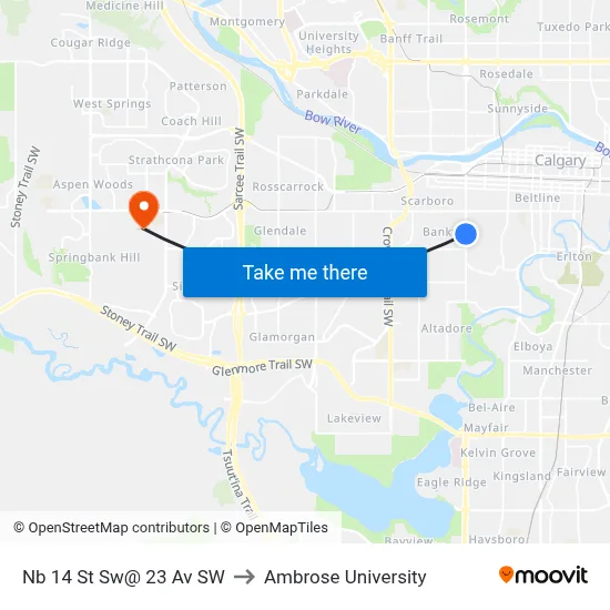 Nb 14 St Sw@ 23 Av SW to Ambrose University map
