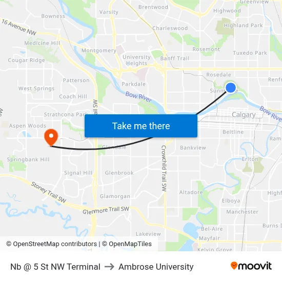 Nb @ 5 St NW Terminal to Ambrose University map