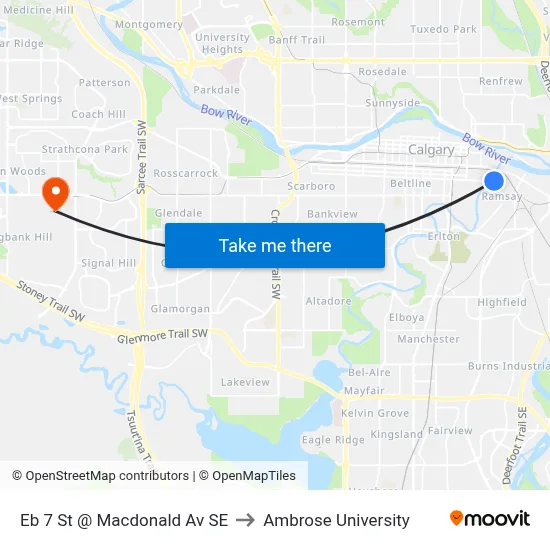 Eb 7 St @ Macdonald Av SE to Ambrose University map