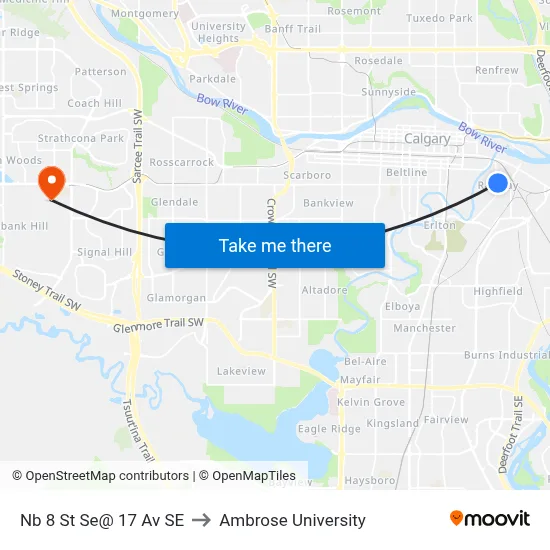 Nb 8 St Se@ 17 Av SE to Ambrose University map