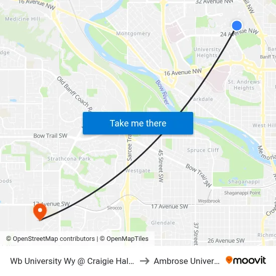 Wb University Wy @ Craigie Hall NW to Ambrose University map