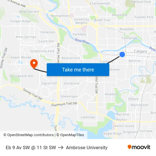 Eb 9 Av SW @ 11 St SW to Ambrose University map
