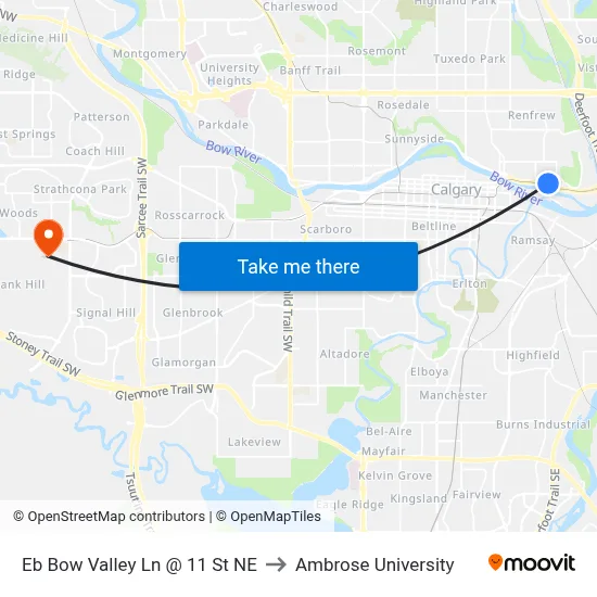 Eb Bow Valley Ln @ 11 St NE to Ambrose University map