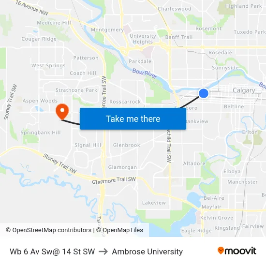 Wb 6 Av Sw@ 14 St SW to Ambrose University map