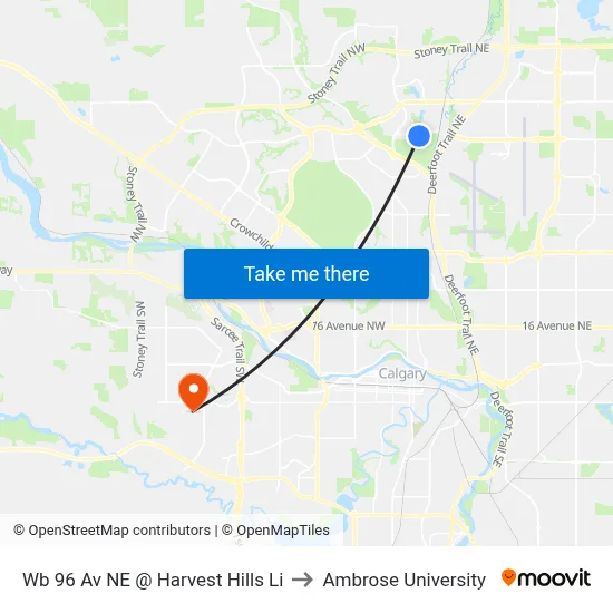 Wb 96 Av NE @ Harvest Hills Li to Ambrose University map