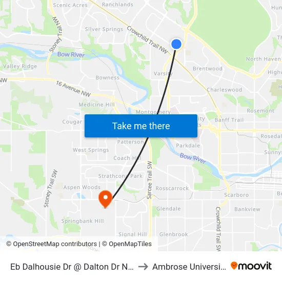 Eb Dalhousie Dr @ Dalton Dr NW to Ambrose University map