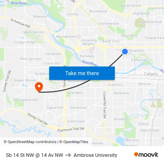 Sb 14 St NW @ 14 Av NW to Ambrose University map