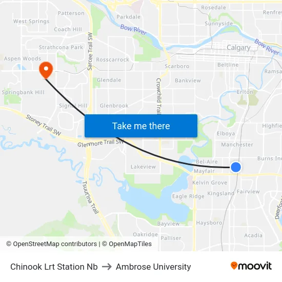 Chinook Lrt Station Nb to Ambrose University map
