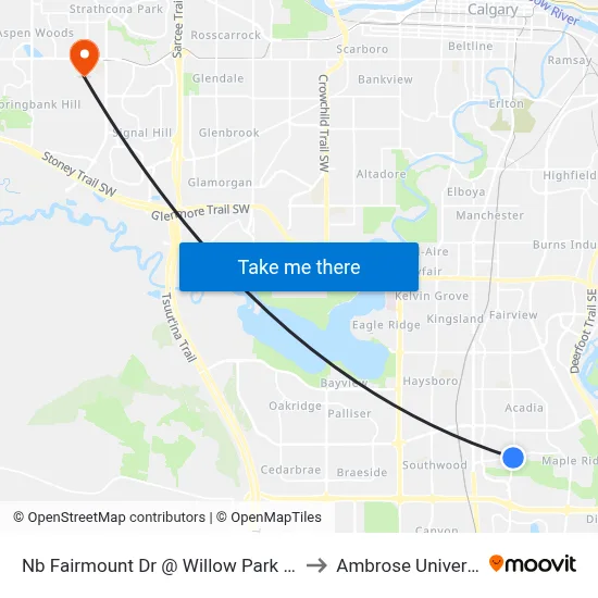 Nb Fairmount Dr @ Willow Park Dr SE to Ambrose University map