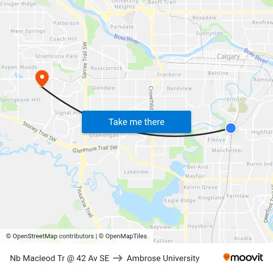 Nb Macleod Tr @ 42 Av SE to Ambrose University map