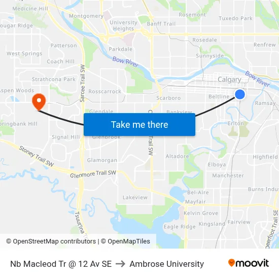 Nb Macleod Tr @ 12 Av SE to Ambrose University map