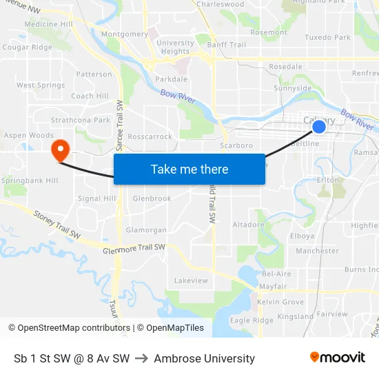 Sb 1 St SW @ 8 Av SW to Ambrose University map