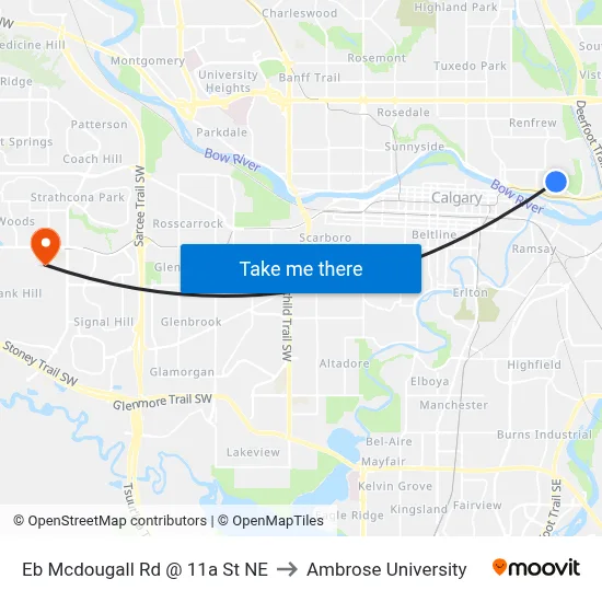 Eb Mcdougall Rd @ 11a St NE to Ambrose University map
