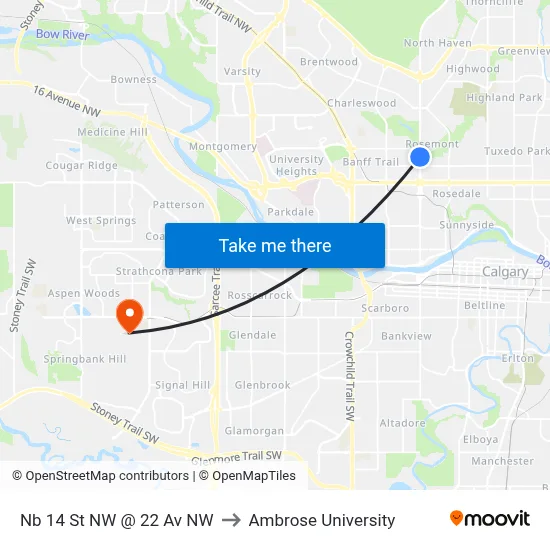 Nb 14 St NW @ 22 Av NW to Ambrose University map