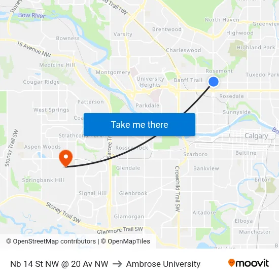 Nb 14 St NW @ 20 Av NW to Ambrose University map
